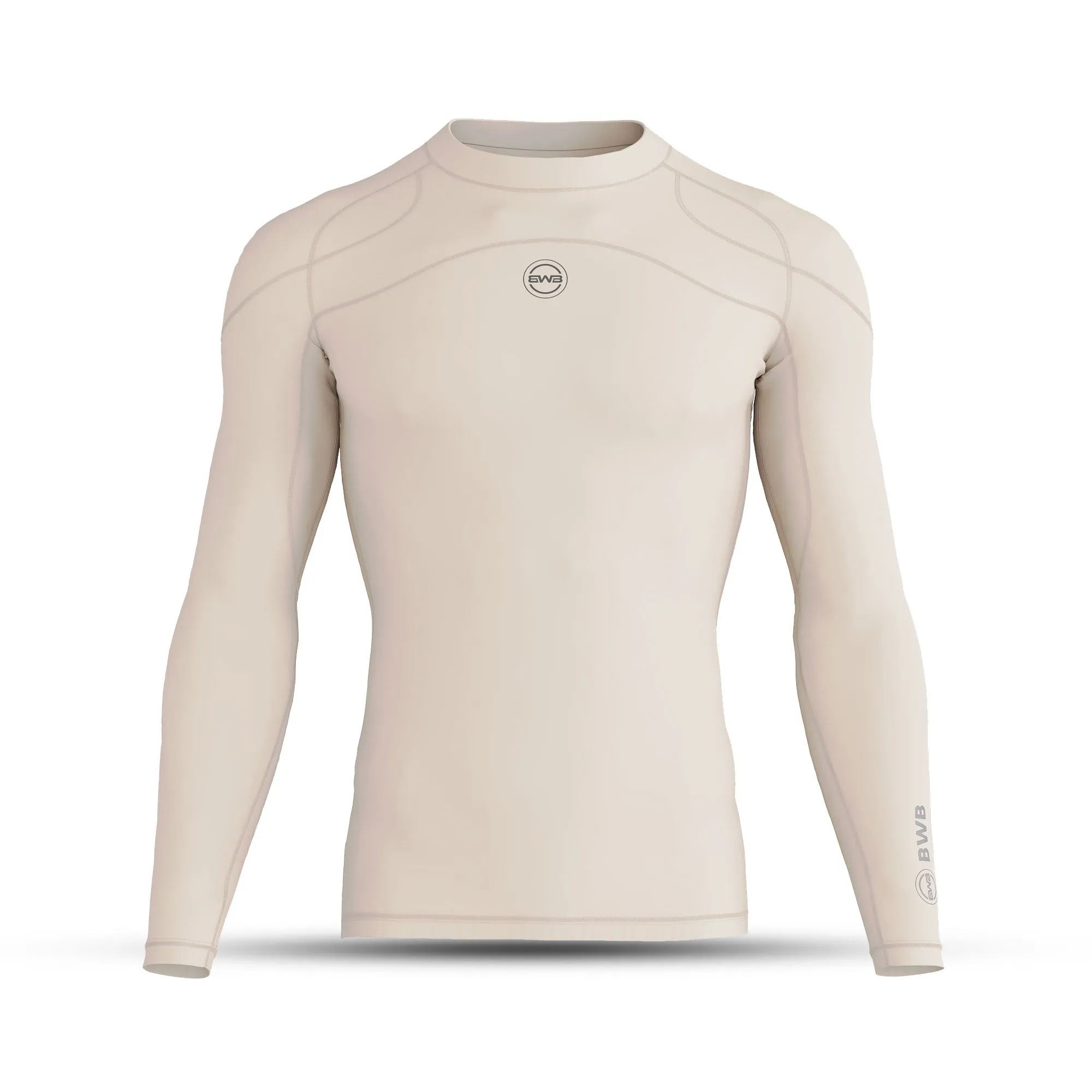Men's Beige Long Sleeve Baselayer Compression Shirt & Leggings Set