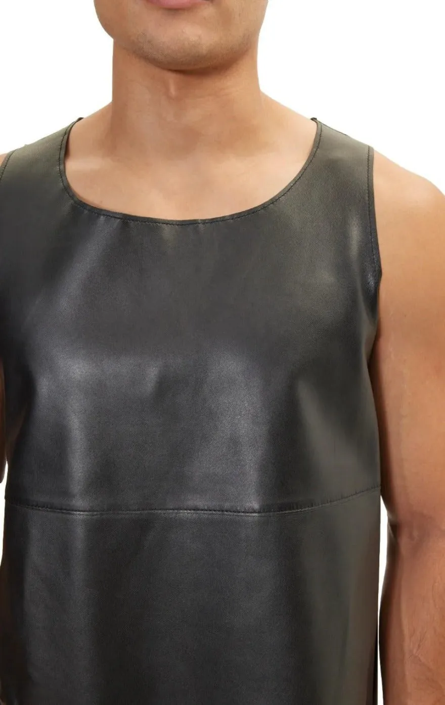 Mens Black Leather Tank Top
