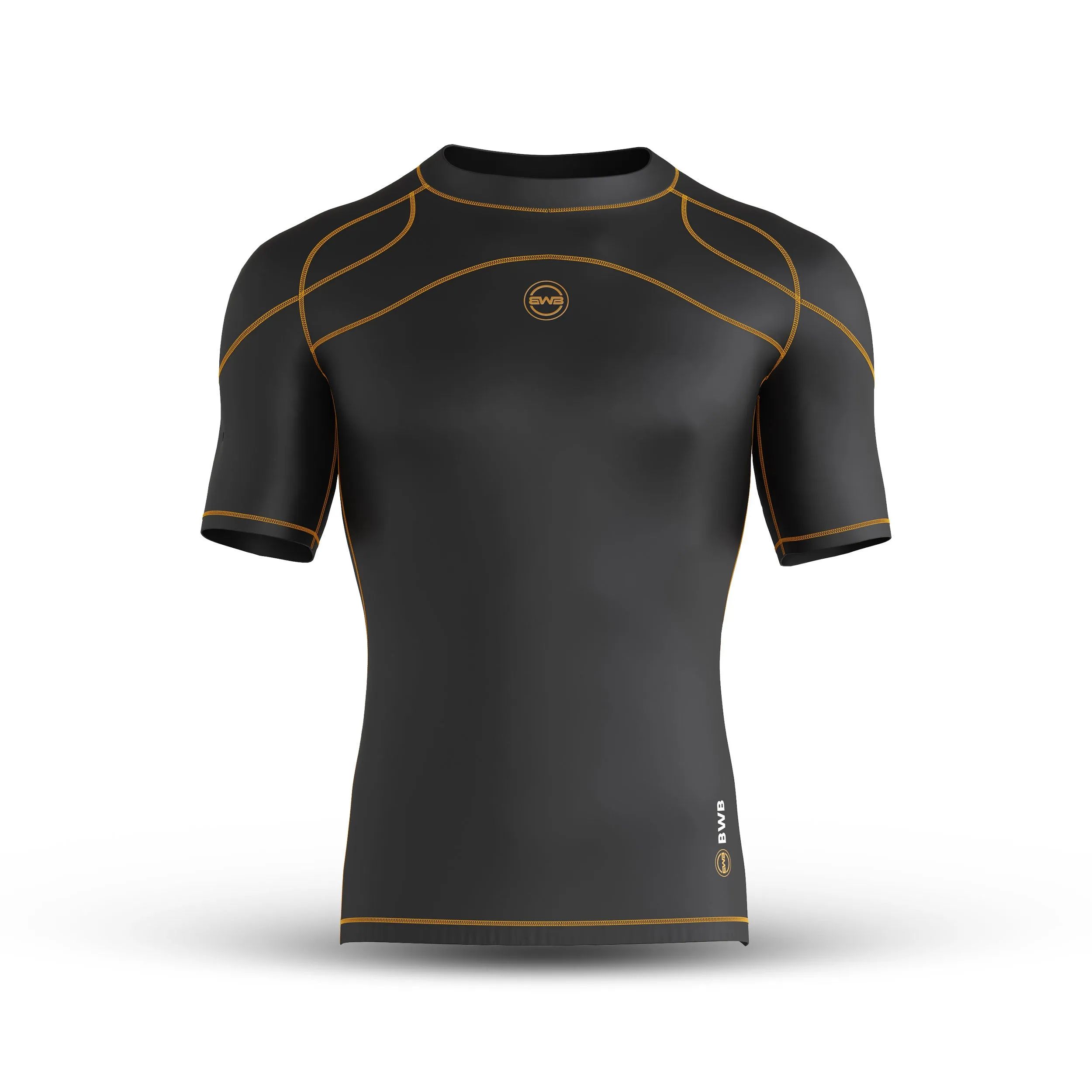 Men's Black / Orange Short Sleeve Baselayer Compression Shirt & Shorts Set