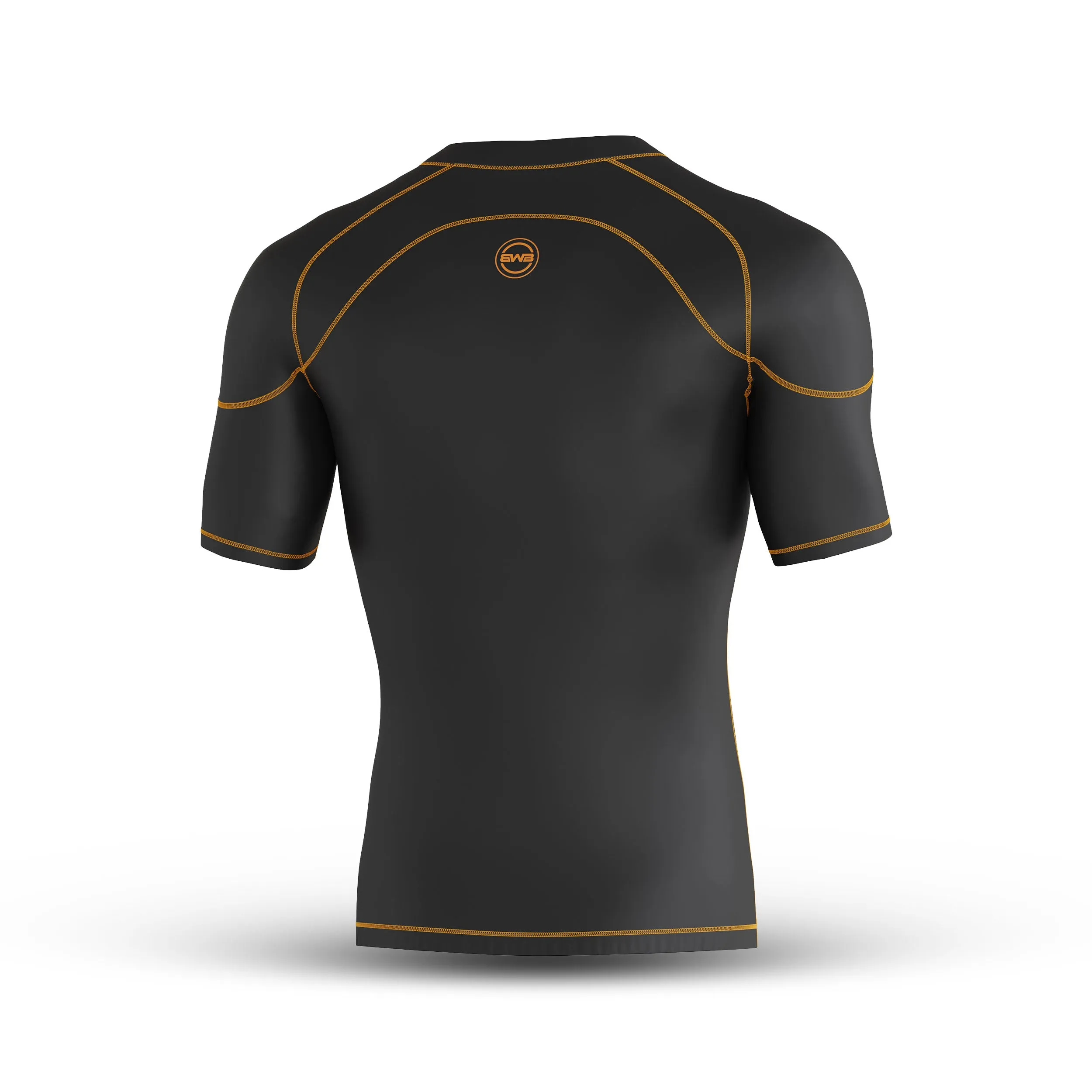 Men's Black / Orange Short Sleeve Baselayer Compression Shirt & Shorts Set