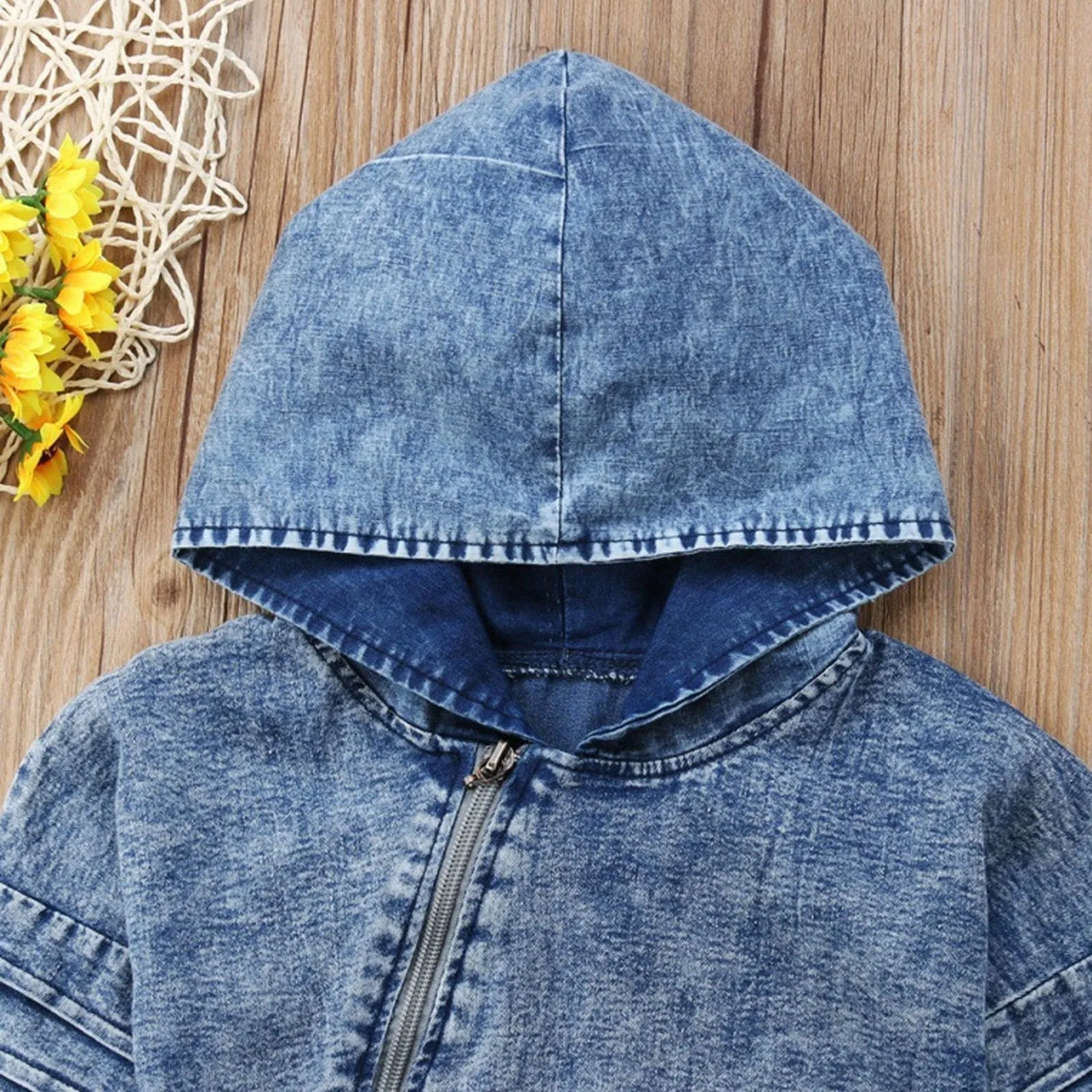 Newborn Baby Little Boys Zipper Romper Classic Jeans Outfit Long Sleeve Blue Bodysuit