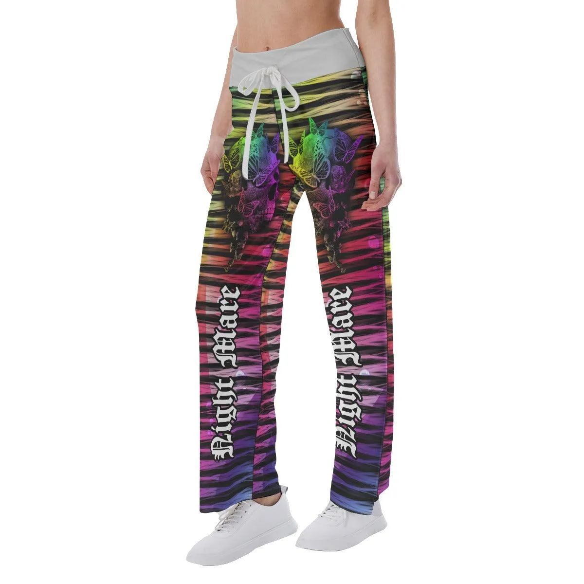 Nightmare Skull Butterfly Rainbow High-waisted Wide Leg Pants