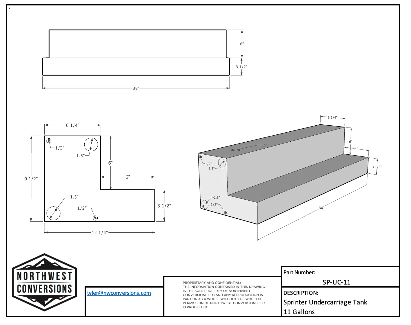 Northwest Conversions (SP-UC-11) 11 GALLON SPRINTER UNDERCARRIAGE WATER TANK