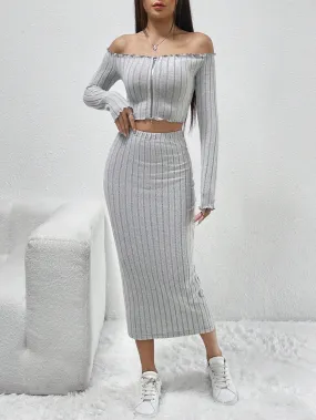 Off Shoulder Zip Up Crop Top & Pencil Skirt SS23 FD
