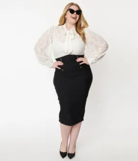 Pinstripe High Waist Sierra Pencil Skirt - Black -