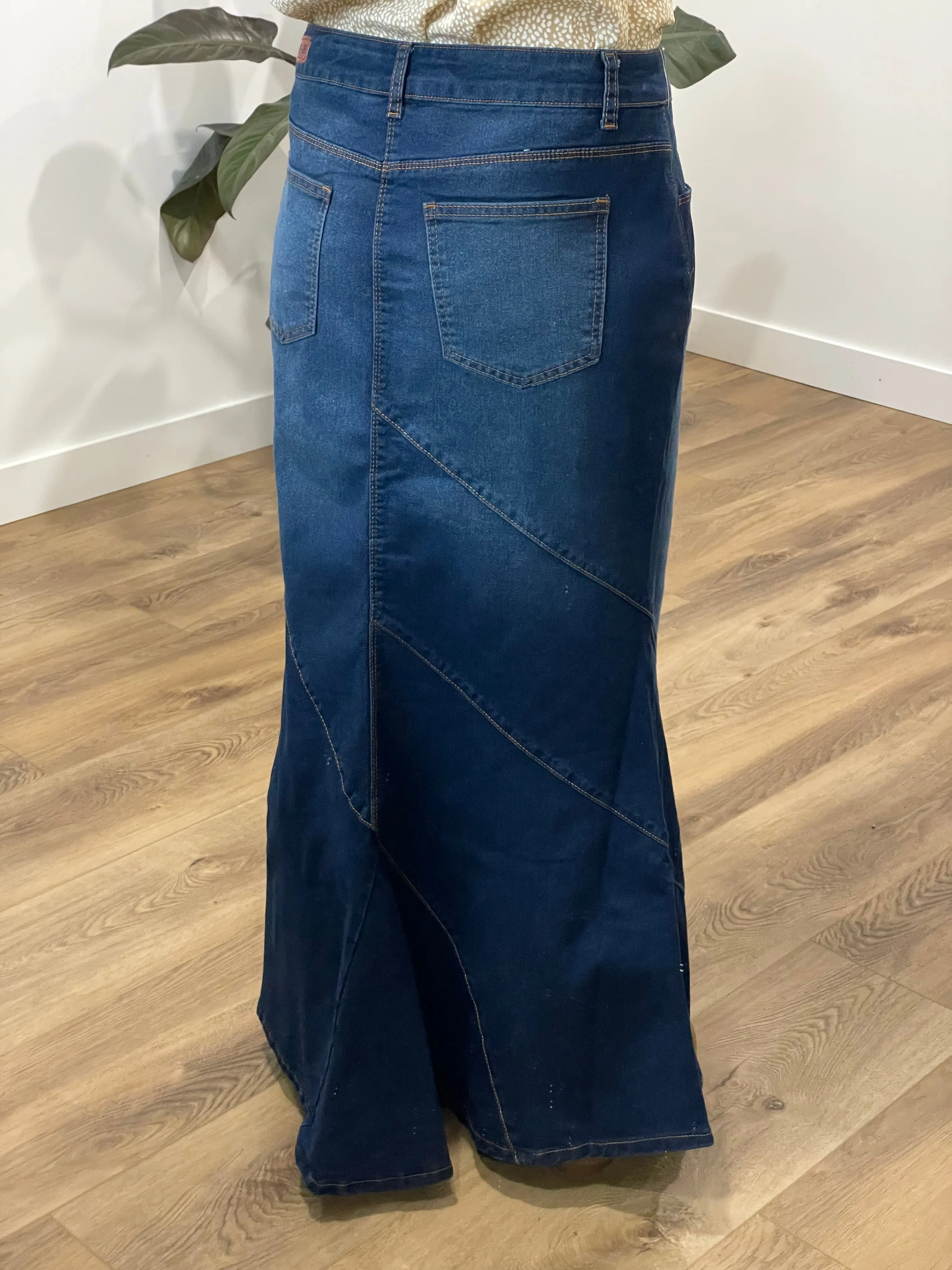 "Sophie" Dark Indigo Denim Maxi Skirt