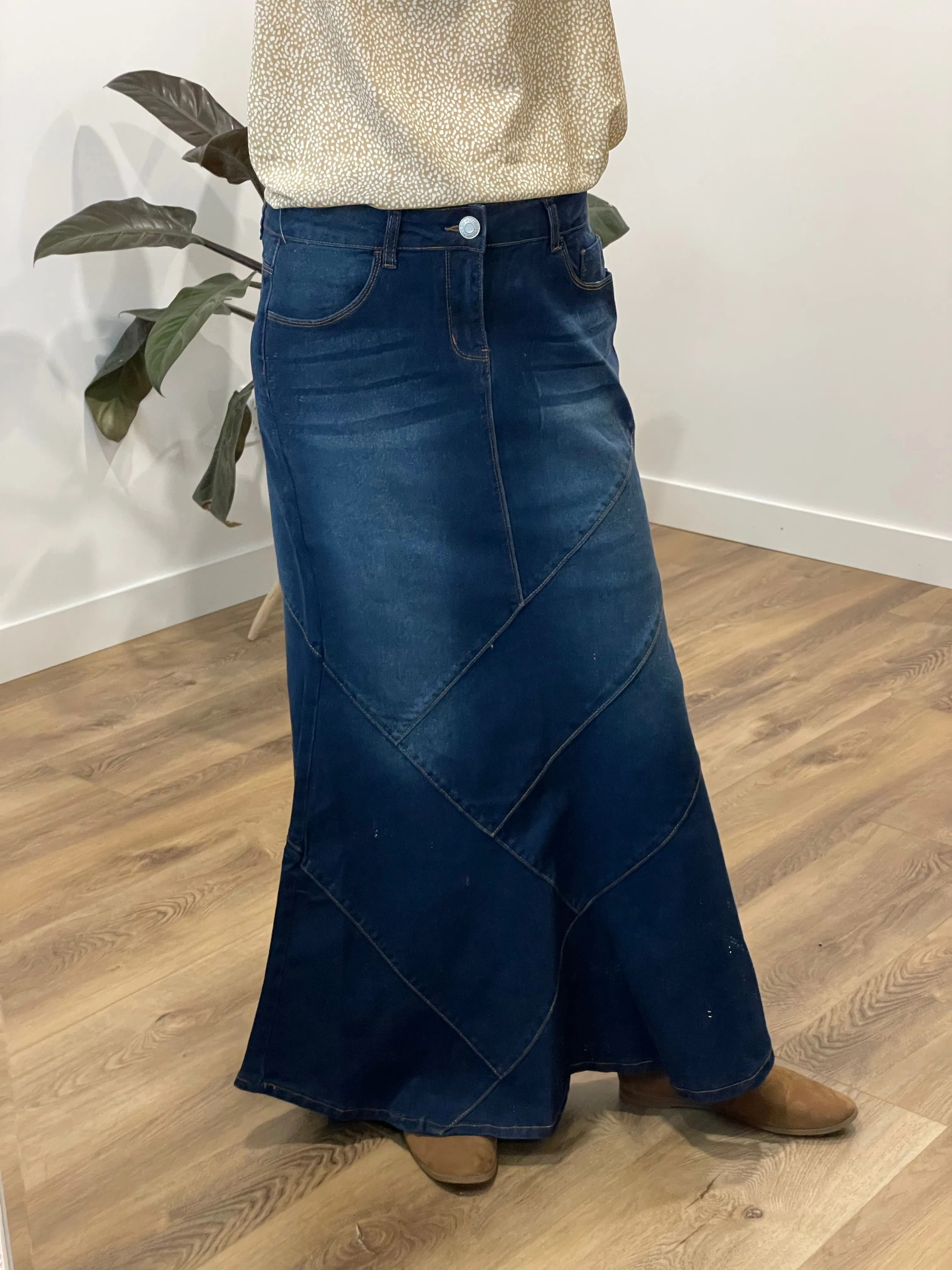 "Sophie" Dark Indigo Denim Maxi Skirt