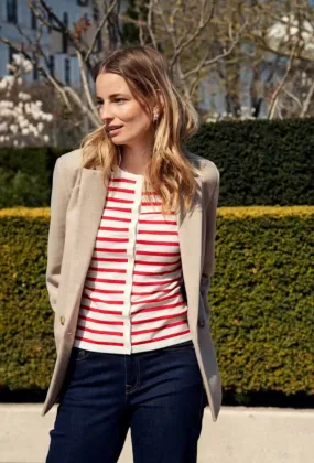 RED AND WHITE STRIPE CARDIGAN