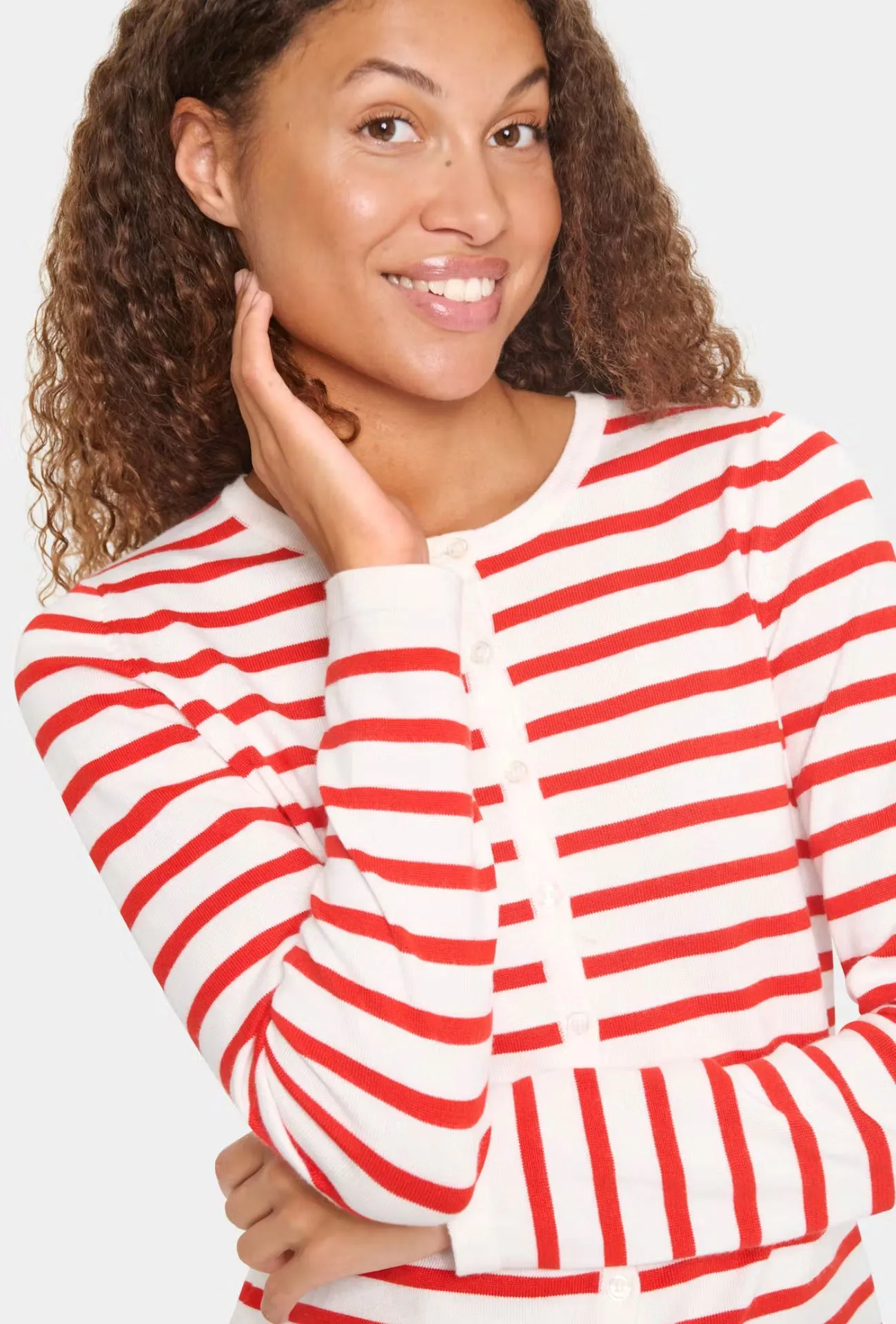 RED AND WHITE STRIPE CARDIGAN