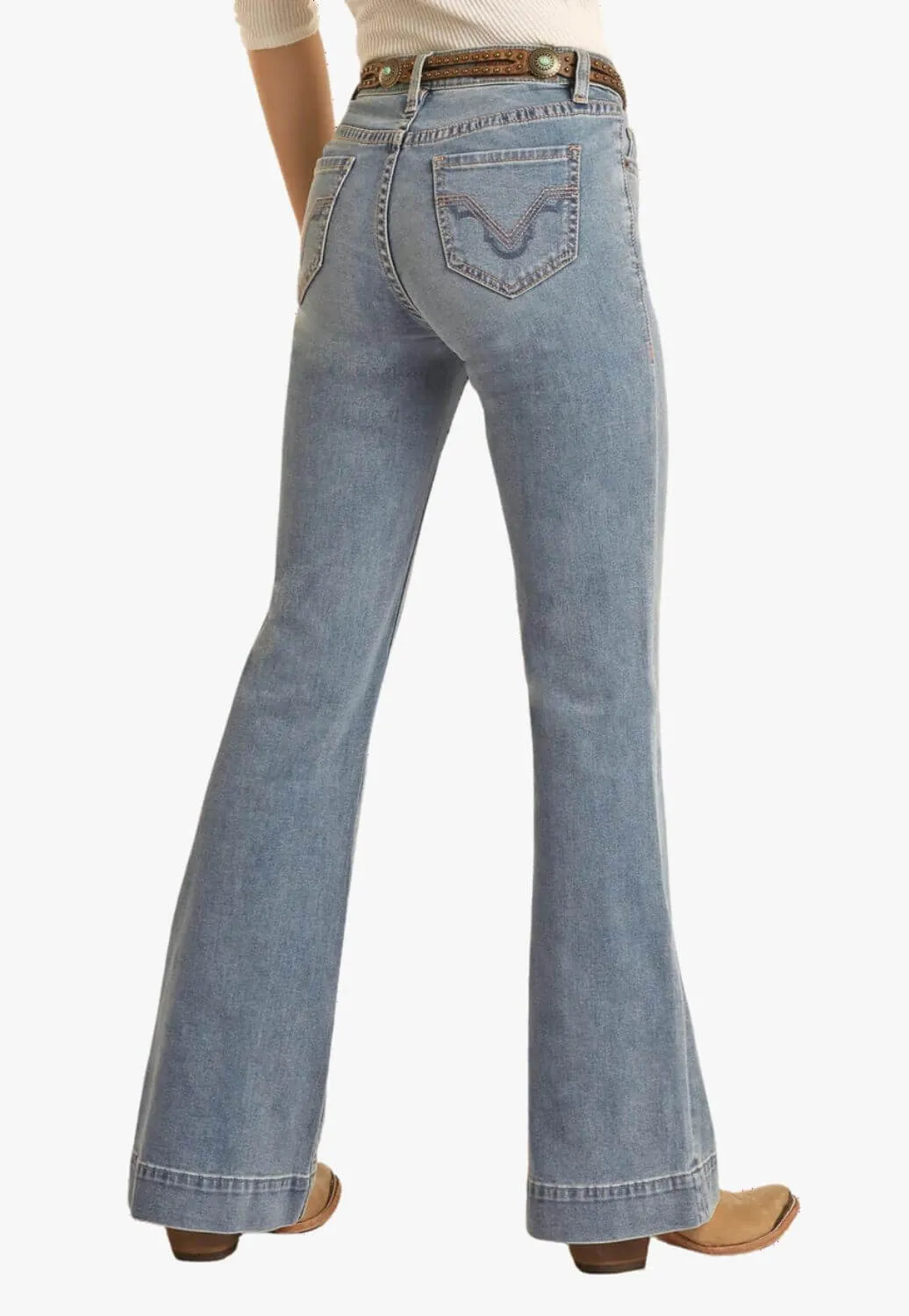 Rock & Roll Womens Small V Emb Mid Rise Trouser Jean