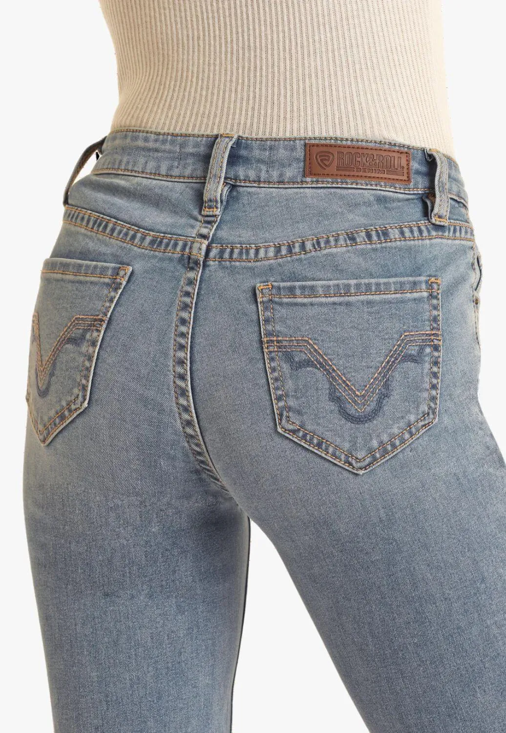 Rock & Roll Womens Small V Emb Mid Rise Trouser Jean