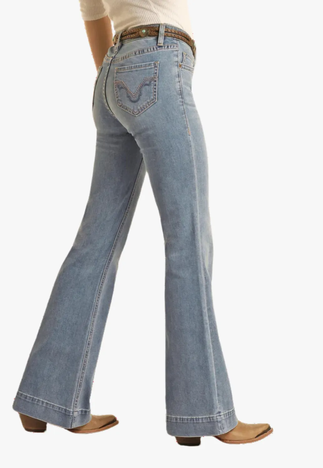 Rock & Roll Womens Small V Emb Mid Rise Trouser Jean