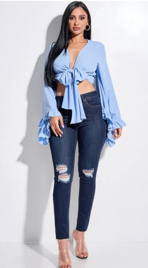 Ruffle My Feathers Tie Crop Top