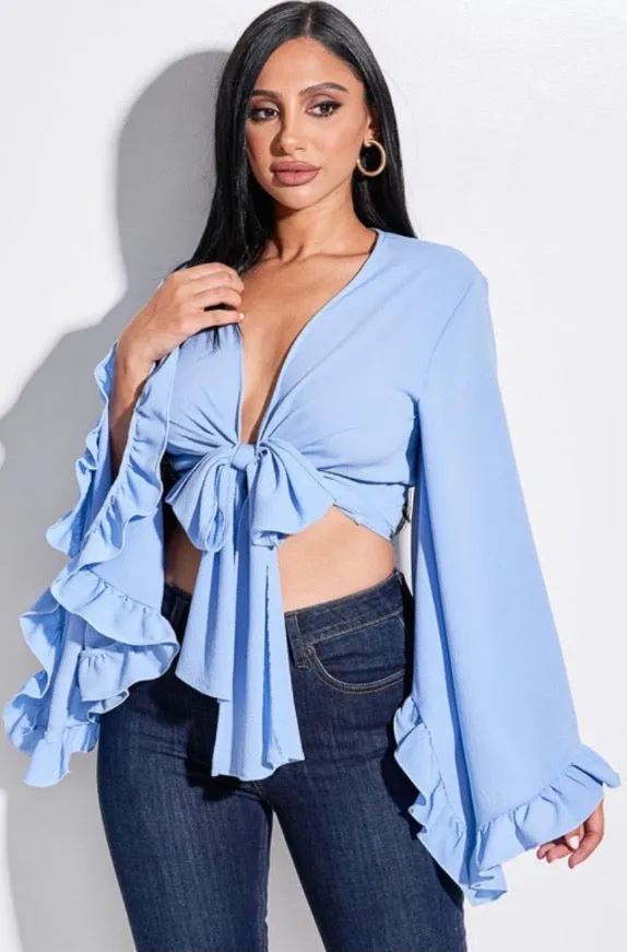 Ruffle My Feathers Tie Crop Top