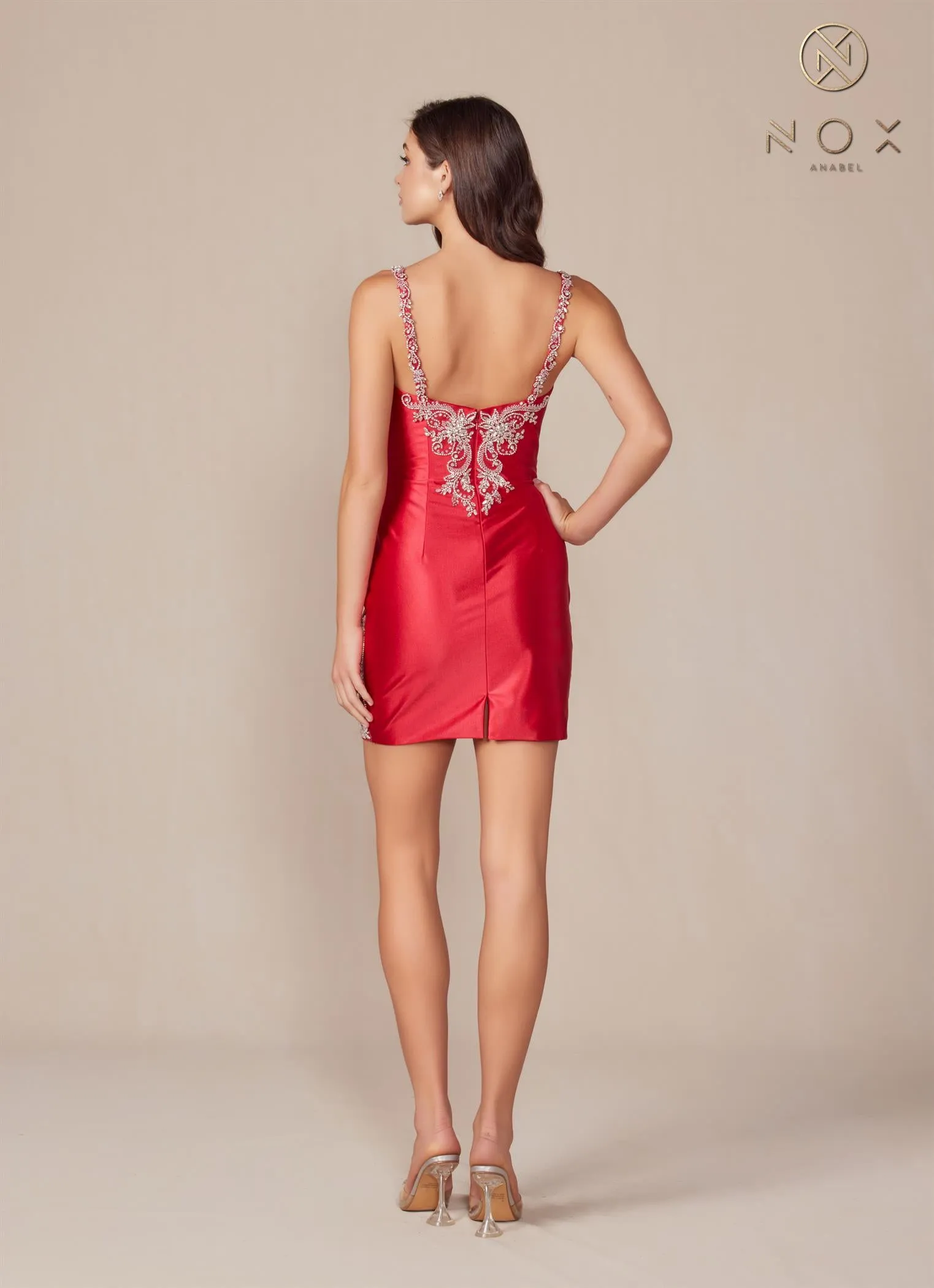 Satin V Neck Sleeveless Dress_E912
