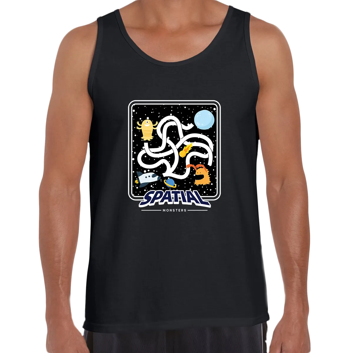 Space Retro Spatial Monster Game Shooter Unisex Black Tank Top