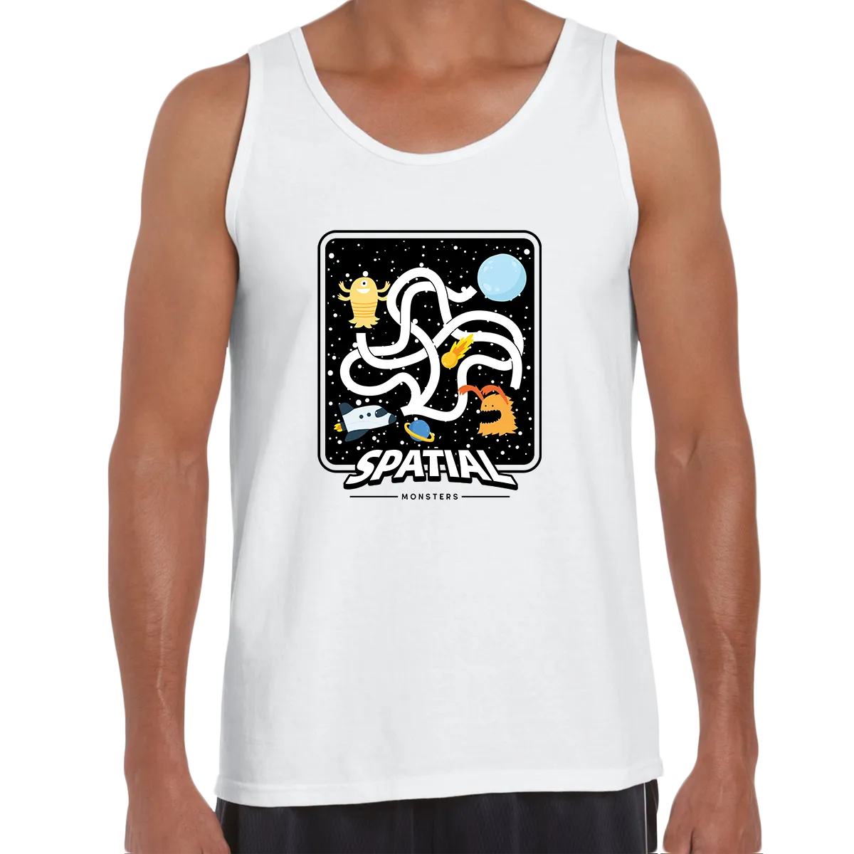 Space Retro Spatial Monster Game Shooter Unisex Black Tank Top