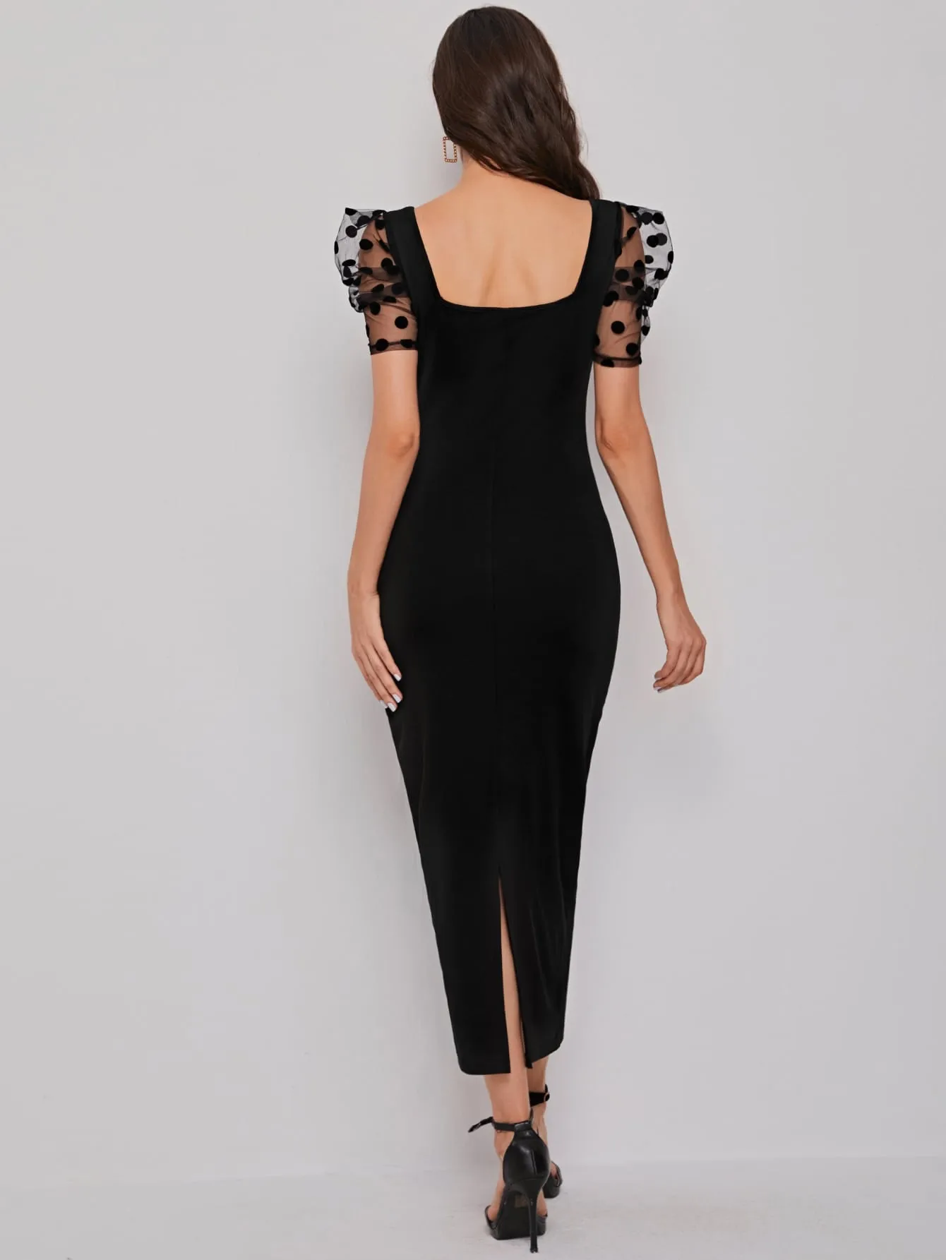 Sweetheart Neck Mesh Puff Sleeve Dress