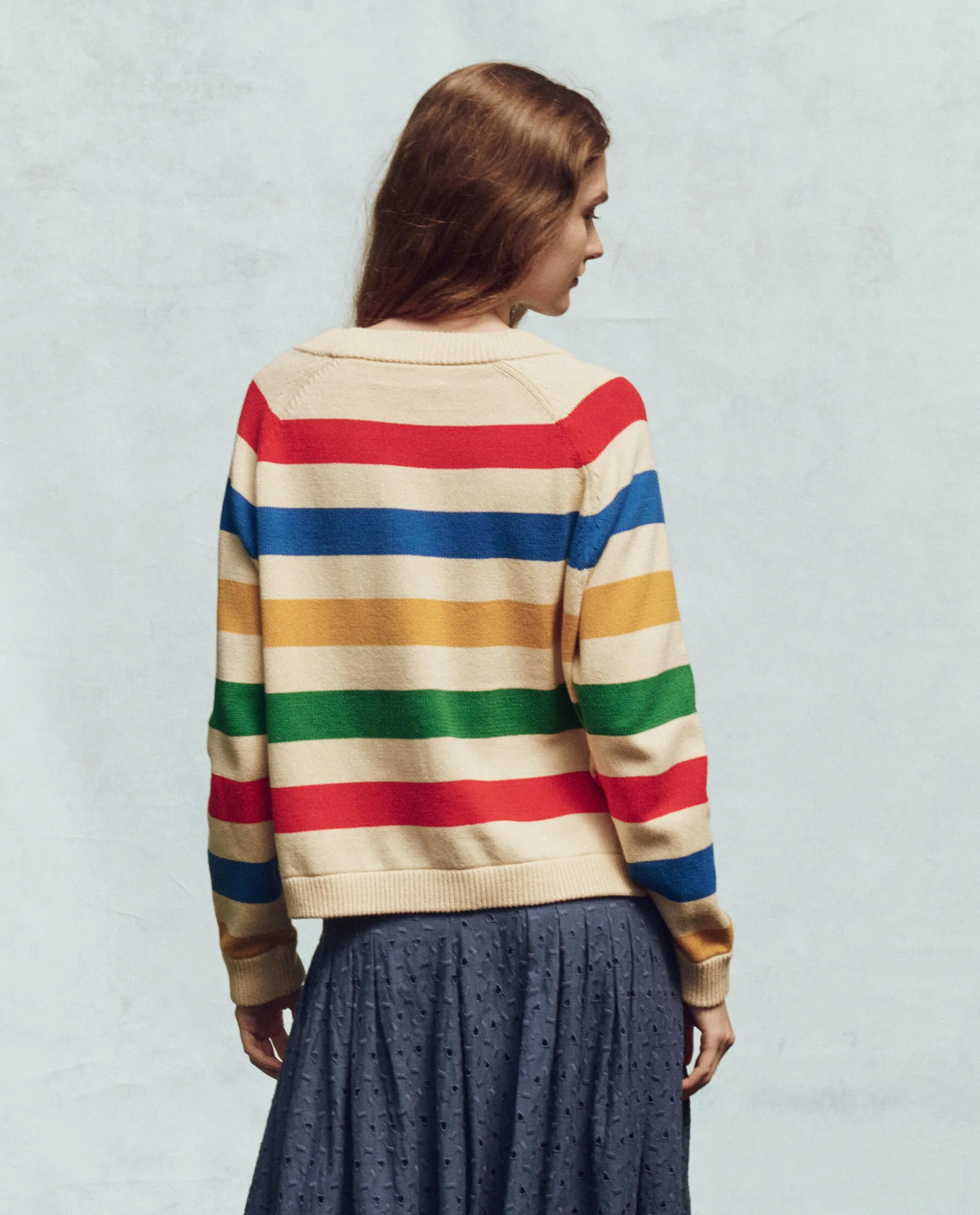 The Varsity Cardigan. -- Multi Range Stripe