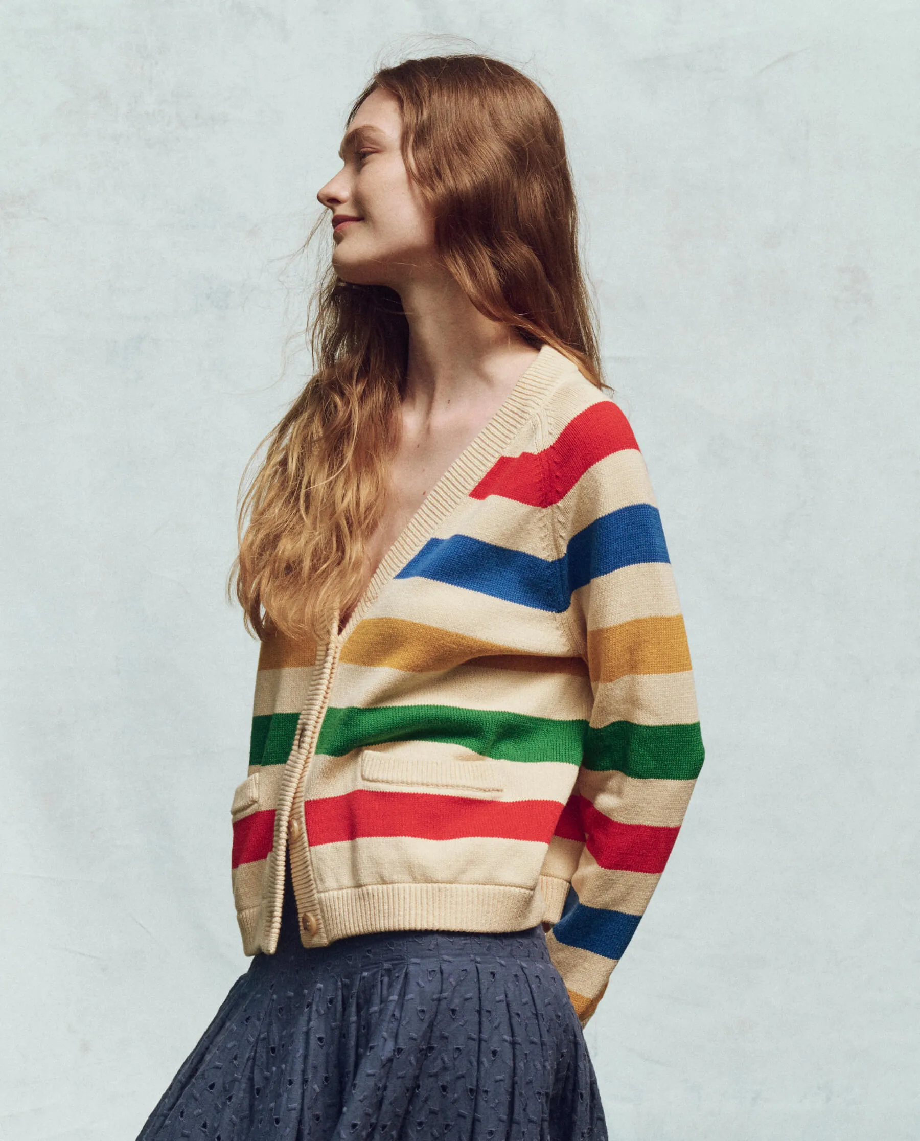 The Varsity Cardigan. -- Multi Range Stripe