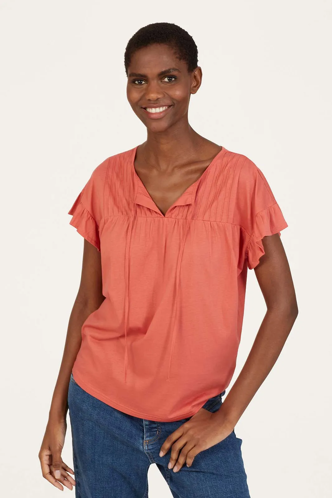 Thought Arina Organic Cotton Yoke Tank Top in Rock Red