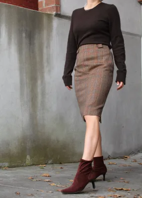 Vintage 100% Wool Houndstooth Plaid Pencil Skirt - 26