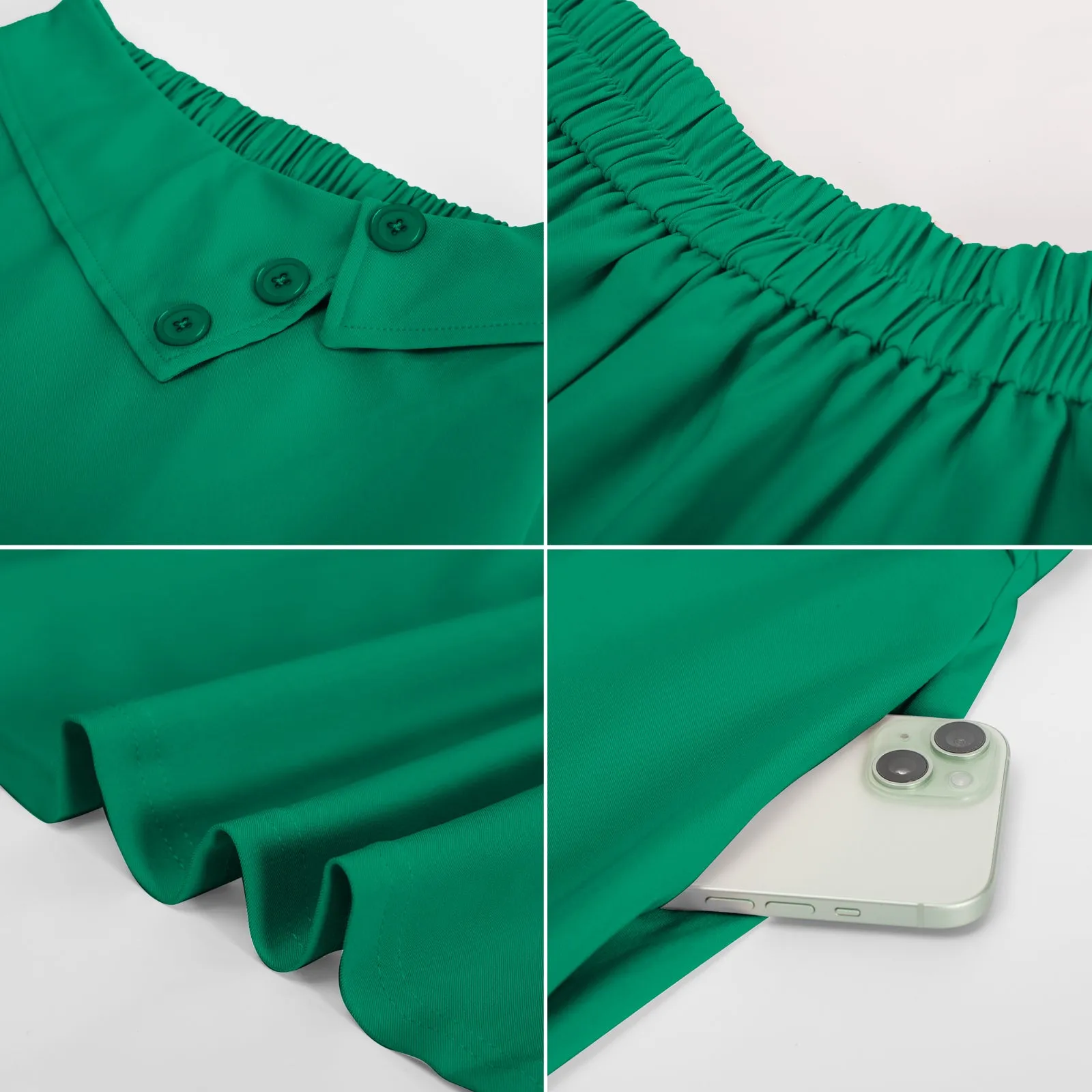 Vintage A-Line Skirt High Waisted Midi Skirt with Pockets & Buttons