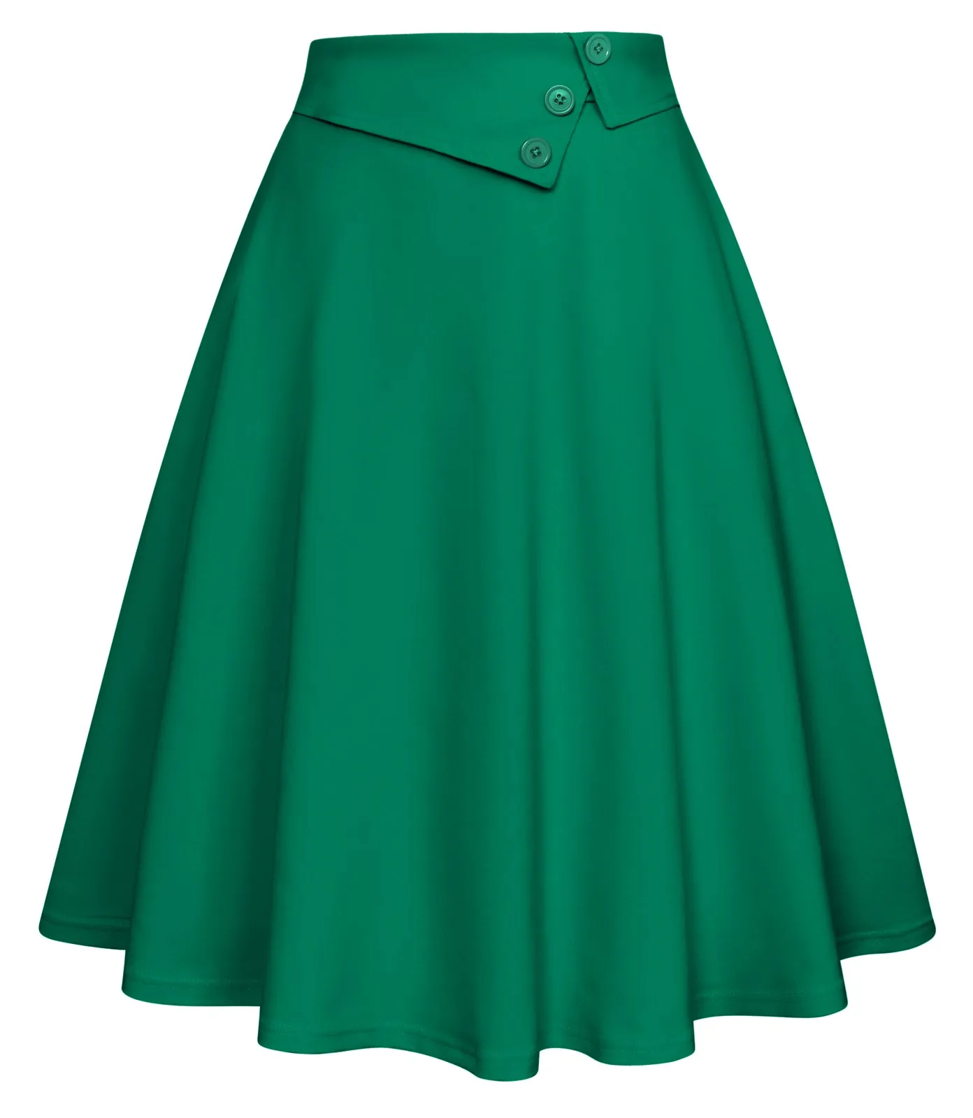 Vintage A-Line Skirt High Waisted Midi Skirt with Pockets & Buttons