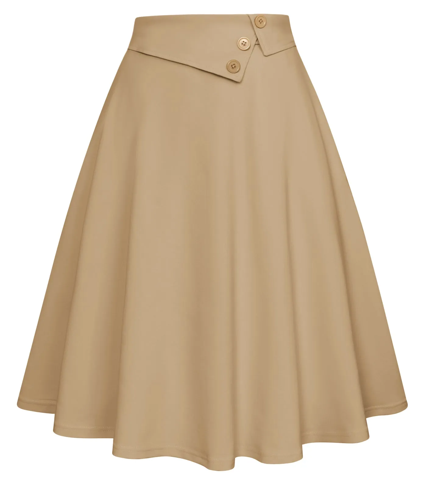 Vintage A-Line Skirt High Waisted Midi Skirt with Pockets & Buttons