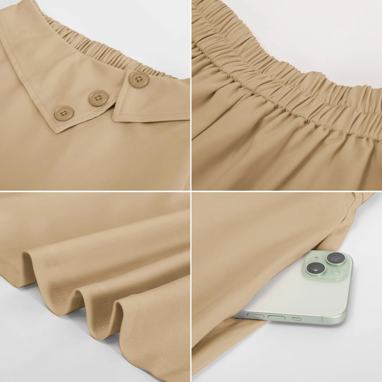 Vintage A-Line Skirt High Waisted Midi Skirt with Pockets & Buttons
