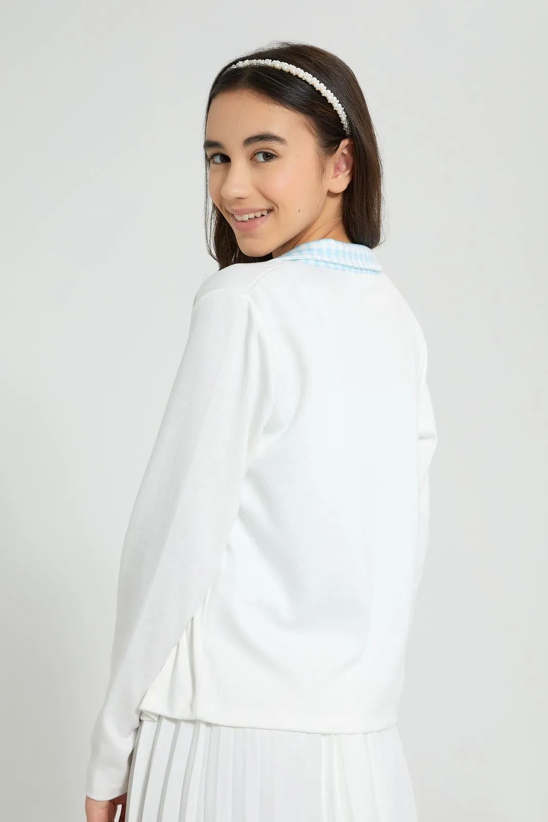 White Collared Cardigan With Inner Top (2 Piece)