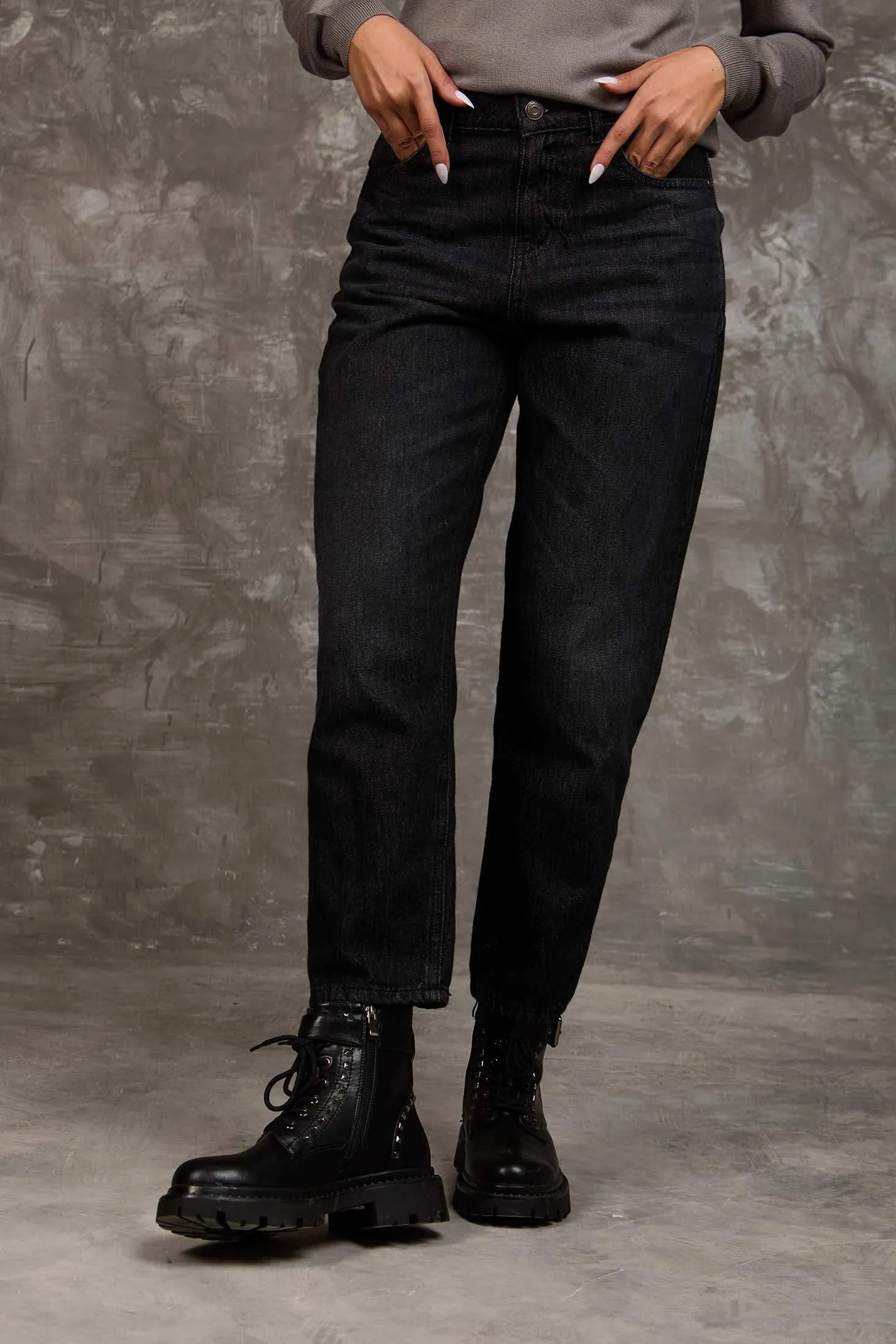 Women Mom Fit  Denim - Charcoal