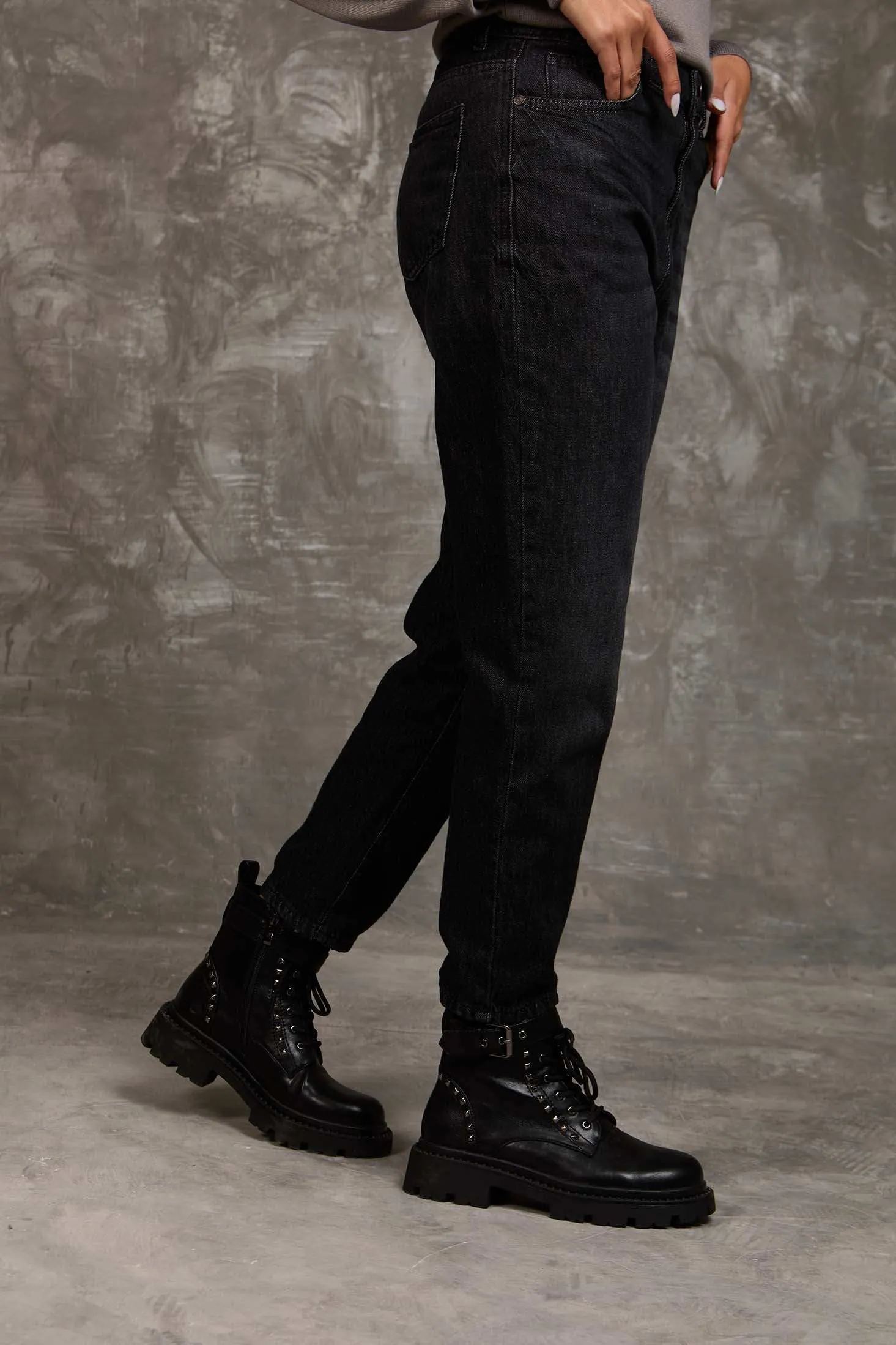 Women Mom Fit  Denim - Charcoal