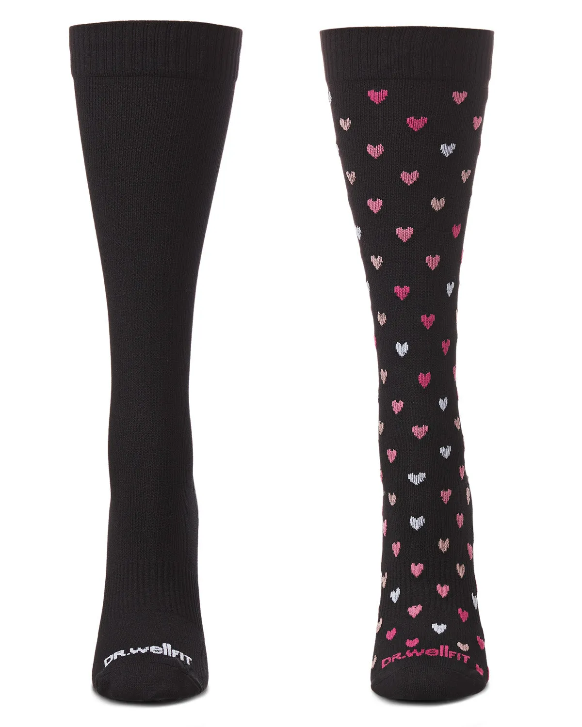 Women's 2 Pair Pack Hearts/ Solid Compression Socks