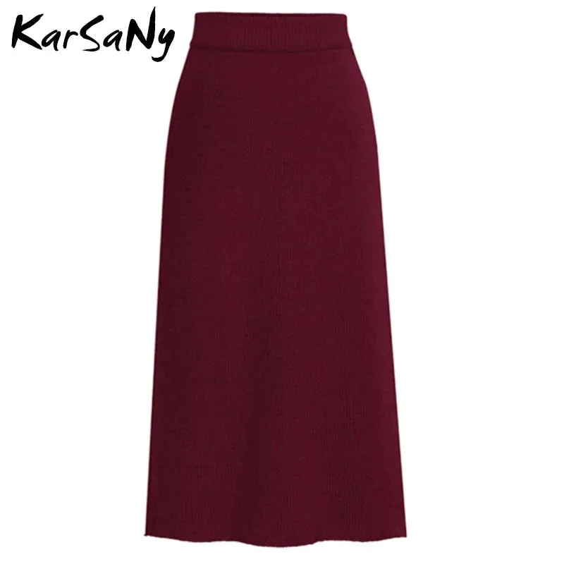 Women's Knitted High Waist Fashion Designer Midi Skirts (Plus Size)