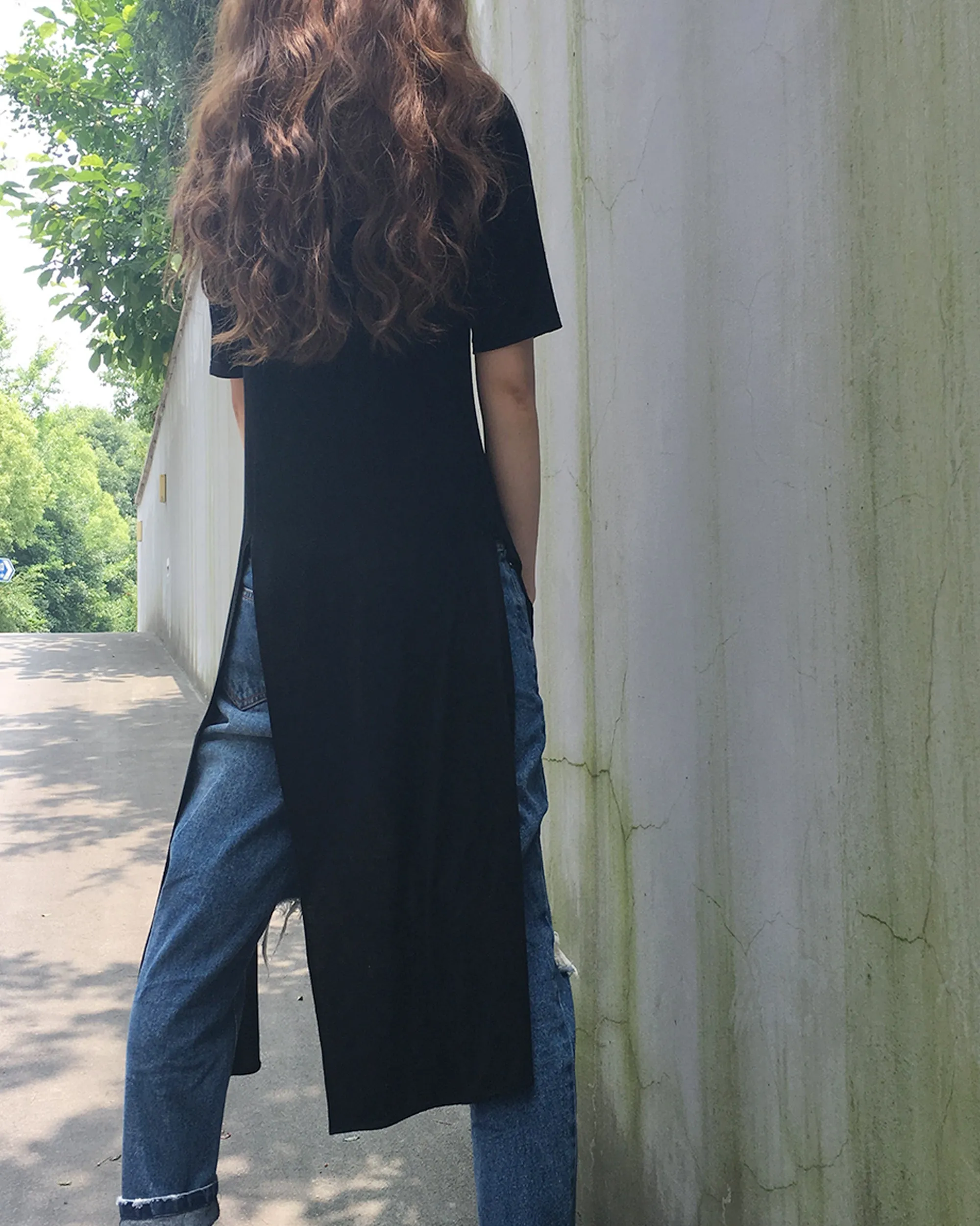 Women's short sleeve dress/tunic dress/modal cotton tunic dress/asymmetrical top/customized black dress(Y1943)