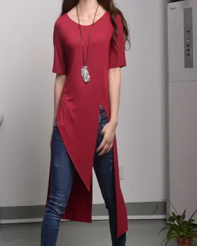 Women's short sleeve dress/tunic dress/modal cotton tunic dress/asymmetrical top/customized black dress(Y1943)