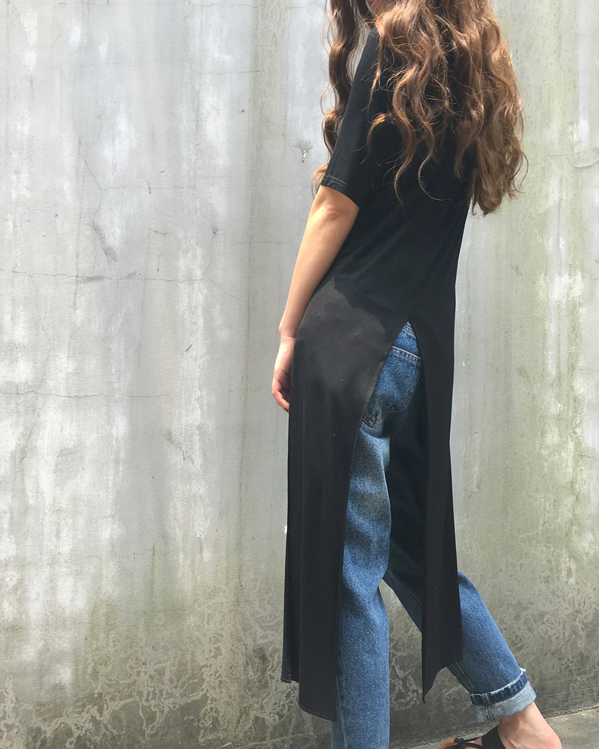 Women's short sleeve dress/tunic dress/modal cotton tunic dress/asymmetrical top/customized black dress(Y1943)
