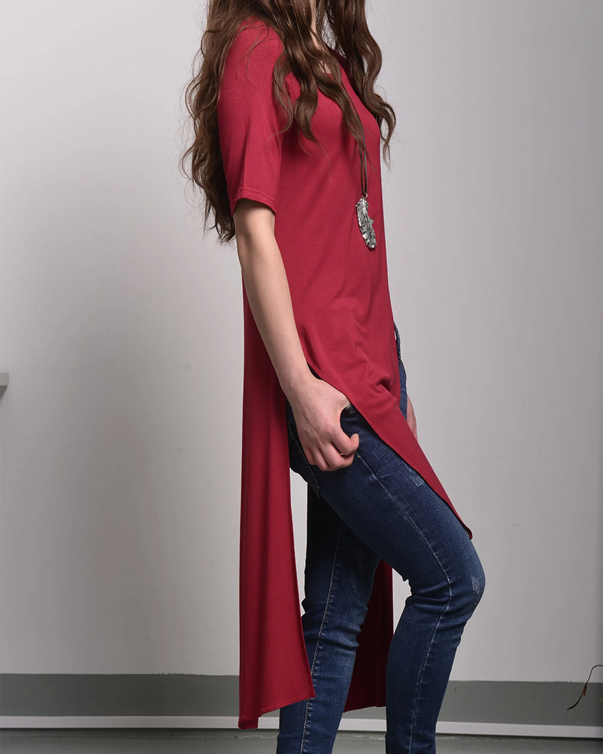 Women's short sleeve dress/tunic dress/modal cotton tunic dress/asymmetrical top/customized black dress(Y1943)