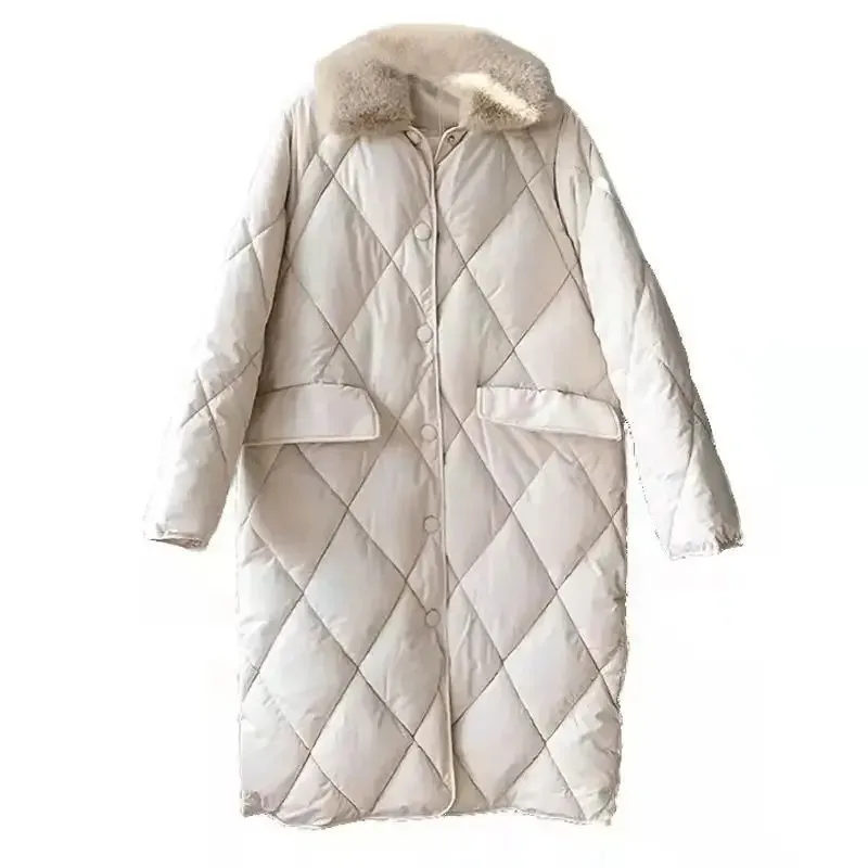 Women's Stylish Oversized Quilted Coat with Fur Collar and Buttons | Ideal for Autumn/Winter